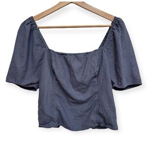 Abercrombie & Fitch Linen Blend Puff Sleeve Square Neck Milkmaid Top
